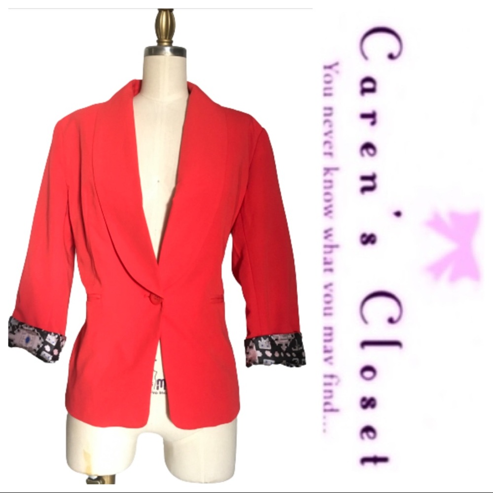 Cynthia Rowley Bright Orange & Print Lined Blazer Jacket - Picture 3 of 8